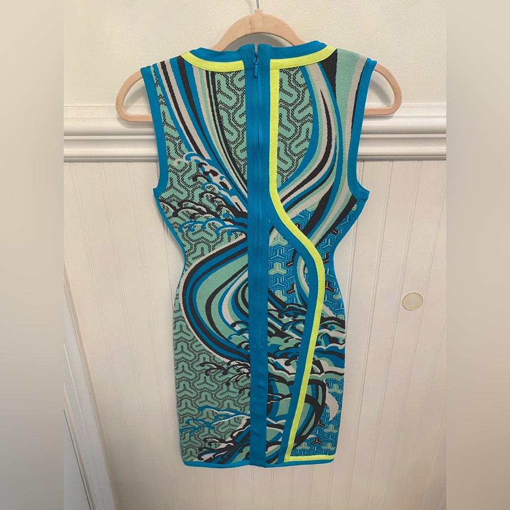 Herve Leger Blue Teal Neon Yellow Multi-Color Bandage Mini Dress - Picture 6 of 6